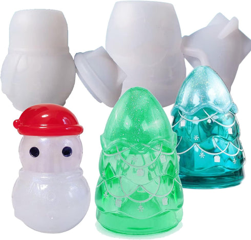 2 Set of Christmas Resin Mold with Lids Silicone Molds Epoxy Resin Christmas Tree Snowman Shaped 2 Styles Storage Box Jar for Decoration Container...