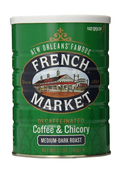 French Market Coffee & Chicory Decaffeinated Medium-Dark Roast Ground Coffee, 12oz Can (Pack of 1)...
