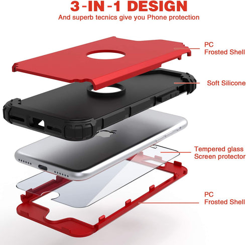 IDweel for iPhone SE 2020 Case with Screen Protector,Case for iPhone SE 2022, Sturdy 3 in 1 Shock Absorption Slim Fit Heavy Duty Hard PC Cover Sof...