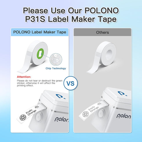 POLONO P31S Label Maker Machine with Tape, Portable Thermal Printer, Portable Bluetooth Label Printer for Organizing Storage Office Home, Sticker ...