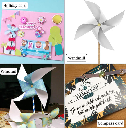 100 Pcs Brass Paper Fasteners, 8x17mm Plated Mini Brads for Scrapbooking Crafts DIY Projects (Gold)...