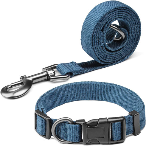 Blue Dog Collar and Leash Set, Breathable Bamboo Fiber Adjustable Dog Collar and 4Ft Dog Leash for Medium Dog Daily Walking...