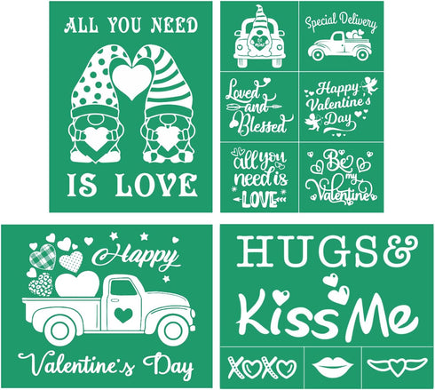 4PCS Valentine Self-Adhesive Silk Screen Stencils,Love Reusable Stencil Heart Holiday Templates Happy Valentine Mesh Stencils for Painting on Wood...