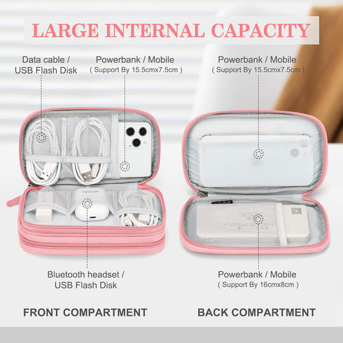 FYY Electronic Organizer, Travel Bag, Pouch, Carry Case Portable Waterproof Double Layers for Cable, Cord, Charger, Phone, Earphone Pink...
