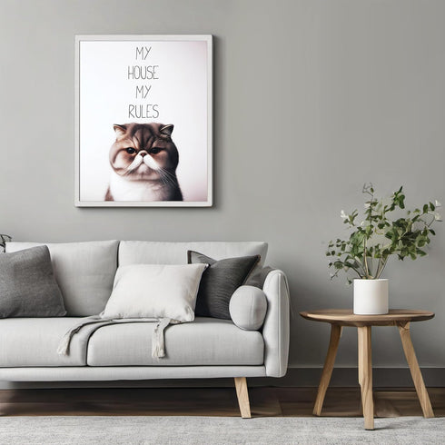 Posterizer 1 pcs-My House My Rules-Funny Art for cat lovers-Comedy Art-Art for Animal Lovers-Decor for Home & Office- UNFRAMED Wall Art...