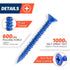 3/16" x 1-3/4" Concrete Screw Anchor, Blue Flat Head Screws for Anchoring to Masonry, Brick, Block, Cement or Stucco (Pack of 60)...