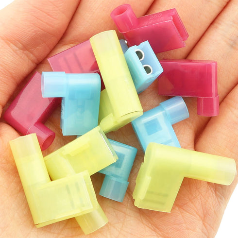 60PCS Nylon Flag Spade Quick Disconnects Female Wire Connector 90 Degree Electrical Crimp Wire Terminals Right Angle Spade Connector Durable Termi...