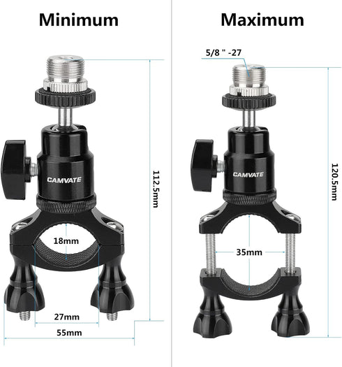 CAMVATE Rod Clamp Mount Holder (18mm -32mm) with Adjustable Ball Head & 5/8"-27 Male Thread Screw for Microphone Stand - 2856...
