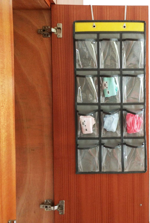 NIMES Hanging Closet Underwear Sock Jewelry Storage Over The Door Classroom Cell Phone Calculator Organizer Clear Pockets (GREY-12 & 9 POCKETS PAC...