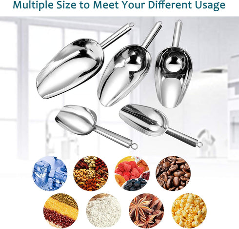 E-far 6 Ounce Ice Scoop Set of 2, Small Stainless Steel Scoops for Ice Cube/Candy/Flour/Sugar, Metal Utility Scoops for Canisters, Baking, Kitchen...