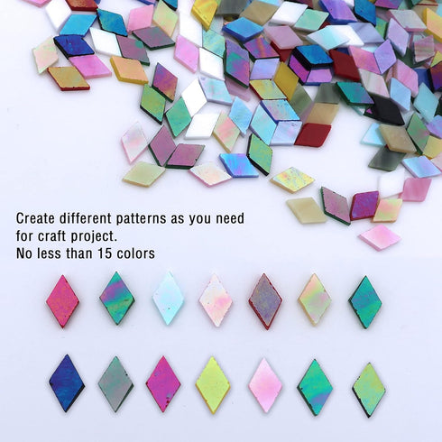 LITMIND Diamond Shaped Iridescent Glass Mosaic Tiles for Crafts Bulk, 0.79" x 0.48" Precut Mixed Colors Stained Glass Pieces, DIY Mosaic Making Su...