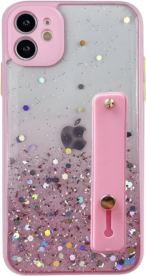 siduater Strap Holder Case for 6.1" iPhone 12 with Wristband Kickstand, Bling Glitter Sparkle Clear Cover Soft TPU Bumper Adjustable Hand Grip Loo...