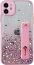 siduater Strap Holder Case for 6.1" iPhone 12 with Wristband Kickstand, Bling Glitter Sparkle Clear Cover Soft TPU Bumper Adjustable Hand Grip Loo...