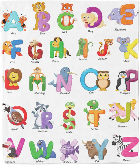 Animal Baby Blanket for Kids, 26 Letters Animal Blankets for Toddler Girls Boys, 40x50 Inches Wild Animal Baby Nursery Blanket, Soft Fleece Throw ...