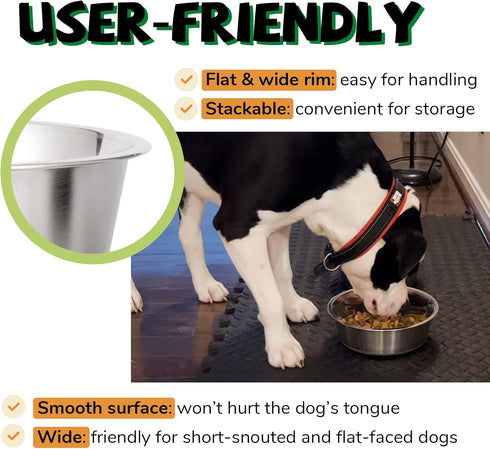 Stainless Steel Dog Bowls (Set of 2), Metal Pet Bowls with Rubber Bottom, Food & Water Dog Dish, Dishwasher Safe, Sturdy & Durable, 2 Cups, Ideal ...