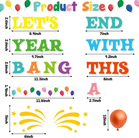 56pcs Happy New Year Chalkboard Set with 50pcs Balloons and 10 Sheets Glue Points, Let’s End This Year with A Bang Funny Paper Cut-outs School Cla...