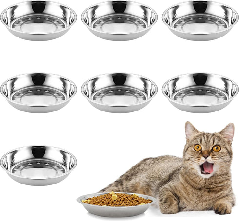kathson 8 Pcs Stainless Steel Cat Food Bowls, Replacement Whisker Relief Cat Metal Dishes, Shallow Wide Cat&Dog Food and Water Bowl Suitable for P...