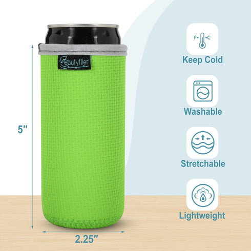 Beautyflier Pack of 8 Anti-Slip 12oz Slim Energy Drink Insulator Sleeves Embossed Neoprene 3mm Thick Collapsible Slim Drink Can Cover for BBQ Camp...