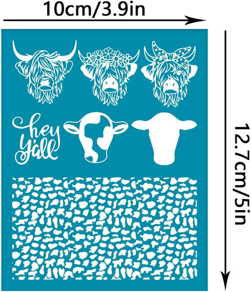 OLYCRAFT 4x5 Inch Dairy Cow Clay Stencils Highland Cow Silk Screen for Polymer Clay Cow Pattern Silk Screen Stencils Mesh Transfer Stencils for Po...