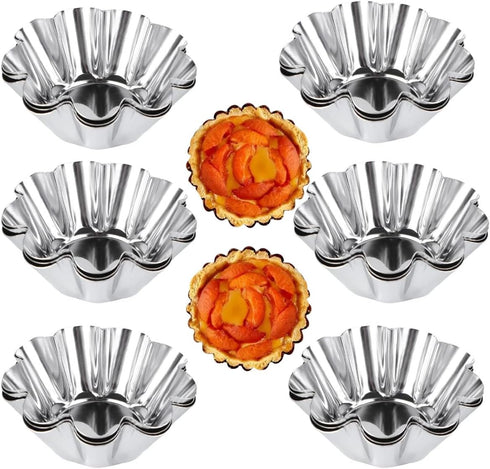 12 Pcs Stainless Steel Tart Pans - Non-Stick Flower Cookie Cutters Mold for Baking - Flower and Round Muffin Cups - Cupcake Mold for Kitchen...