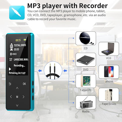 MP3 Player, 64GB MP3 Players Safuciiv MP3 with Bluetooth 5.3, 2.4 in Screen, Lossless Music Player, Support FM Recording, for Gym, Camping, Sports...