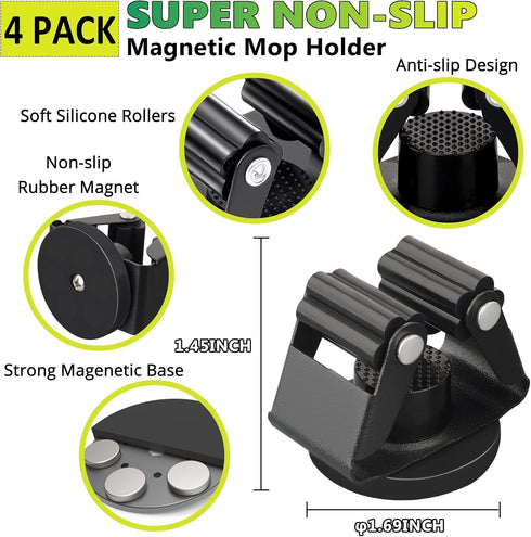 ULIBERMAGNET Magnetic Mop Broom Holder,Heavy Duty Movable Magnetic Broom Holder Rack,Anti-slip Wall Mounted Utility Storage Mop Shovel Hanger for ...