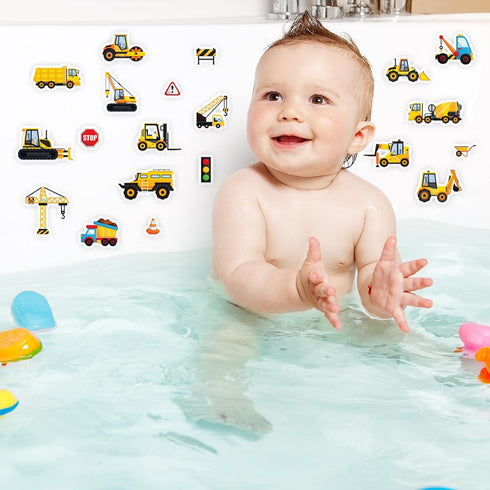 Tevxj Construction Vinyl Gel Clings, 20 Pcs Yellow & Black Transportation Stickers for Kids, Reusable Wall & Window Decor, Airplane, Truck Decals,...