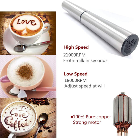 Electric Milk/Coffee Frother, Basecent Rechargeable Handheld Foam Maker/Mixer for Latte, Cappuccino, Frappe Drink, Hot Chocolate, Stainless Steel ...