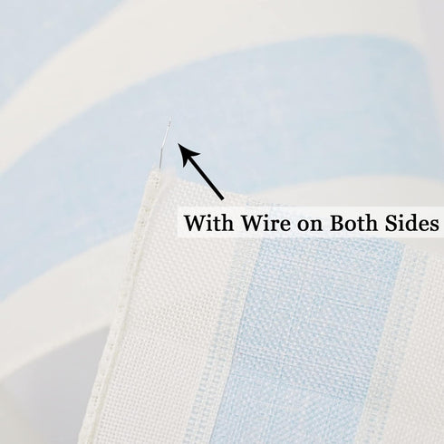 MEEDEE Blue and White Stripe Ribbon Blue White Ribbon Blue Wired Ribbon 2.5 Inch Light Blue Burlap Ribbon with Ivory Stripe Edge Blue Wired Christ...