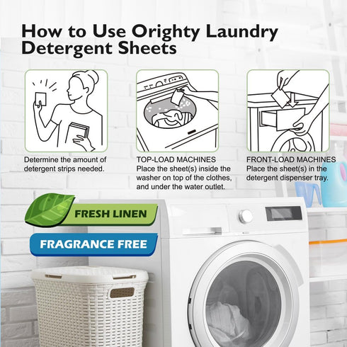 Orighty Laundry Detergent Sheets, 60 Count, Fresh Linen Scent, Eco-Friendly, Hypoallergenic, Portable, No Plastic Jug, 120 Loads...