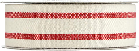 MEEDEE Natural Cotton Ribbon Stripes Fabric Ribbon 1 inch Red and White Stripe Ribbon for DIY Crafts Ribbon for Gift Wrapping Home Decor Sewing (1...