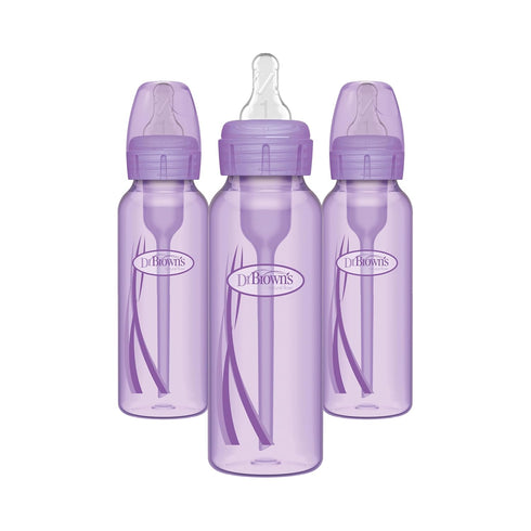 Dr. Brown’s Natural Flow® Anti-Colic Options+™ Narrow Baby Bottles 8 oz/250 mL, with Level 1 Slow Flow Nipple, 3 Pack, Purple, 0m+...