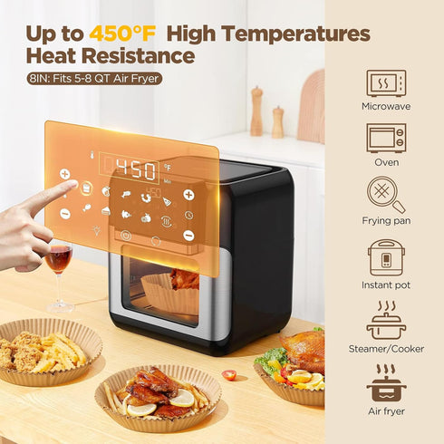 Air Fryer Paper Liners, 100PCS Non-stick Oil Resistant Air Fryer Parchment Paper Liners, 8 Inch Air Fryer Liners Disposable, Round Airfryer Liners...