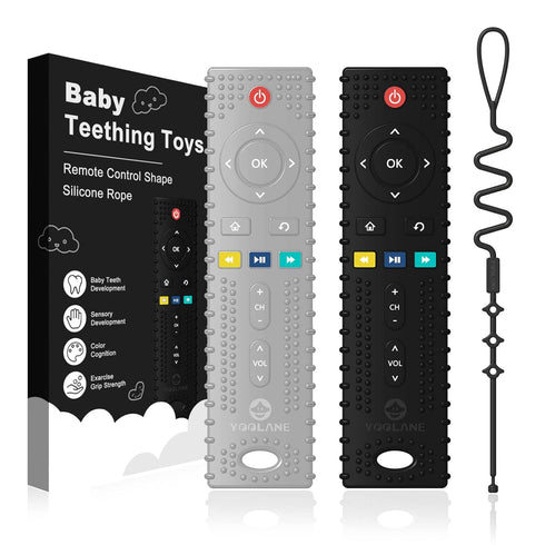 Baby Teether 2 Pack Teething Toys for Babies 3-24 Months Remote Control Shape Silicone Teethers Stuff Essentials Gifts for Toddler Infant Boy and ...