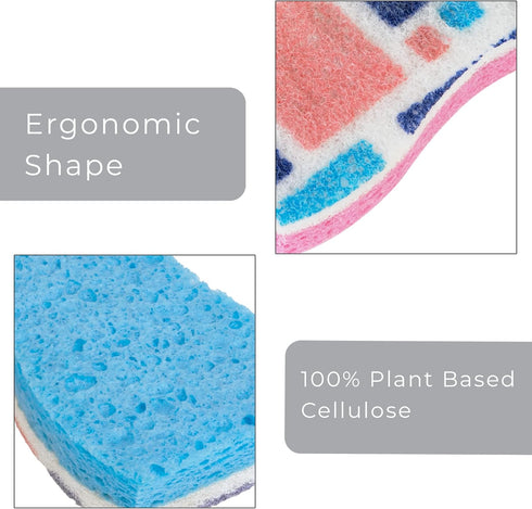 Smart Design Non-Scratch Cellulose Smart Scrub Sponge - Set of 9 - Ultra Absorbent - Ergonomic Shape - Cleaning, Dishes, & Hard Stains - Cool Geom...