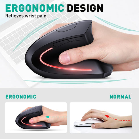 Bluetooth and 2.4G (2-in-1) Rechargeable Wireless Mouse, Ergonomic Vertical Design, 1000/1200/1600 DPI, 6 Silent Buttons, for Laptop, Computer, PC...