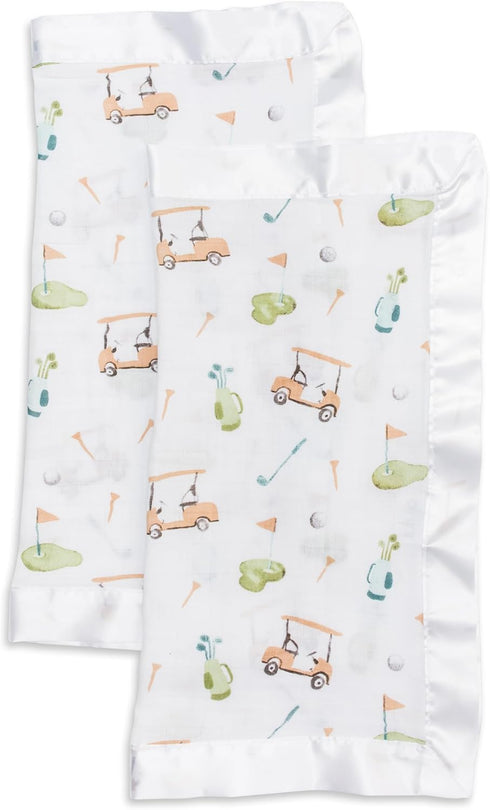 lulujo Baby Security Lovie Blankets| Unisex Softest Breathable Cotton Muslin Security Blanket with Silky Satin Trim| Neutral Comforting Blanket fo...