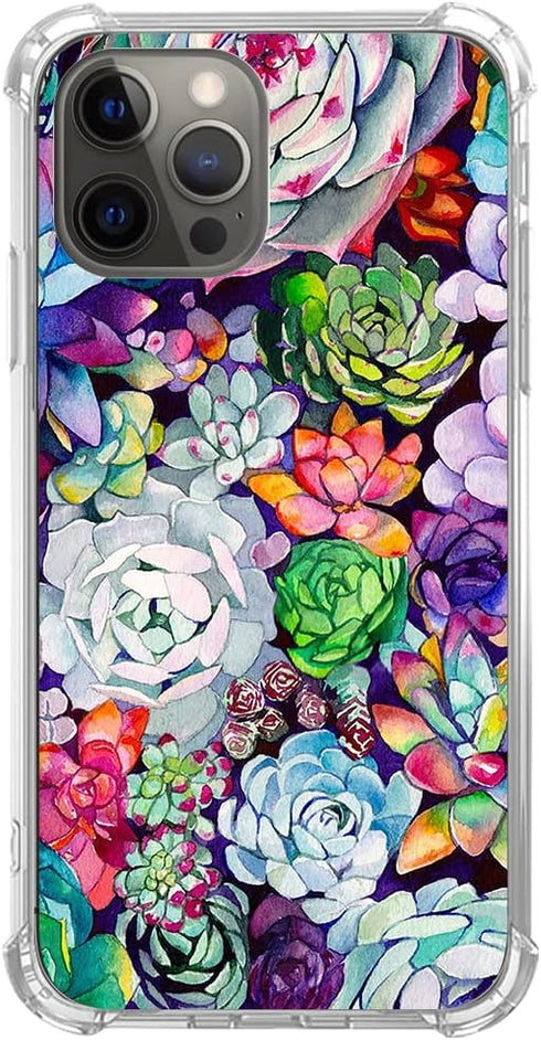 Watercolor Succulent Plant Case Compatible with iPhone 13 Pro Max, Cute Colorful Succulent Garden Case for iPhone 13 Pro Max, Trendy Cool TPU Case...