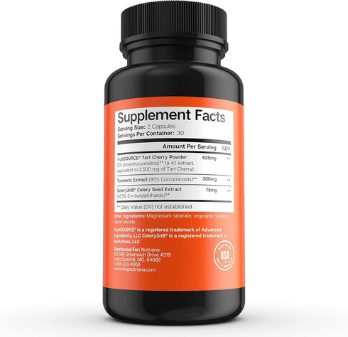3 in 1 Uric Acid Flush Cleanse – Tart Cherry Extract with Turmeric & Celery Seed Supplement Purge - Feet and Joint Support - 60 Veggie Capsules...