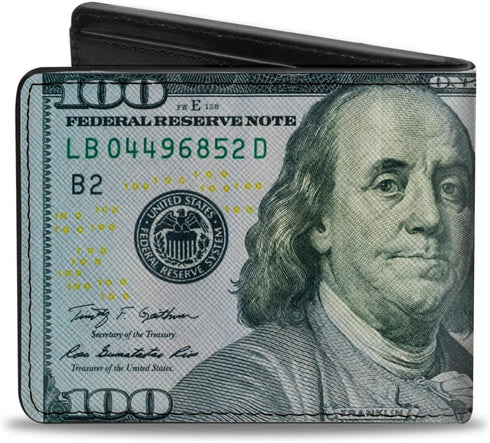 Buckle-Down Wallet, Bifold, 100 Dollar Bill Series 2009, Vegan Leather...