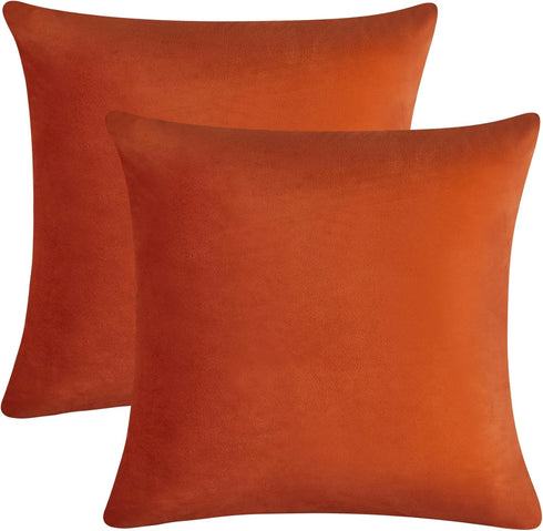 FEVERQIYI 20x20 Velvet Pillow Covers Set of 2 Burnt Orange Decorative Square Throw Pillowcase Soft Solid Cushion Covers for Bedroom Living Room Ou...