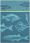 French Cotton Jacquard Towel, Banc De Poissons (School of Fish) Bleu, 20-Inches by 30-Inches, Turquoise...