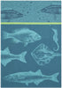 French Cotton Jacquard Towel, Banc De Poissons (School of Fish) Bleu, 20-Inches by 30-Inches, Turquoise...