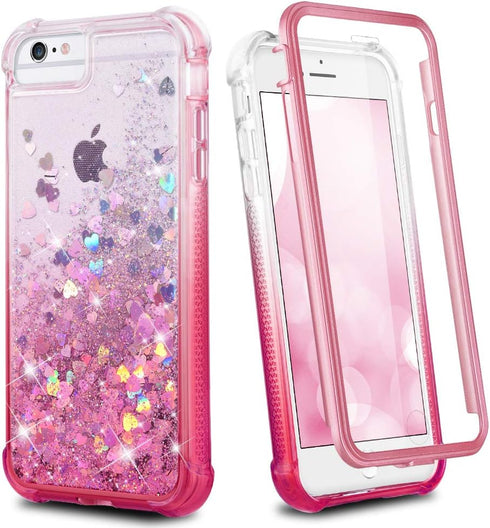 Ruky for iPhone 6 Plus 6s Plus 7 Plus 8 Plus Case, Glitter Clear Women Full Body Rugged Liquid Cover with Built-in Screen Protector, Gradient Pink...