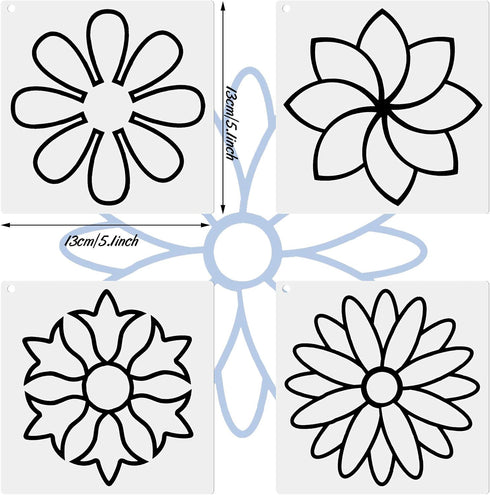 Zonon 9 Pieces Flower Line Quilting Stencil Kit Sewing Flower Reusable Template Stencils with Metal Open Ring for Sewing on Fabric Quilt Clothes...