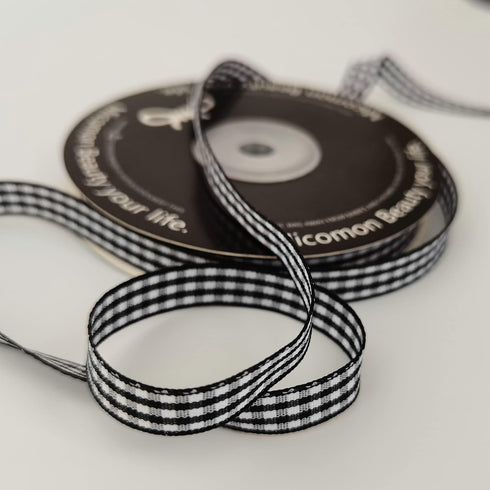 Buffalo Check Ribbon Black and White Gingham Ribbon 25 Yards for Crafts (3/8", Black)...