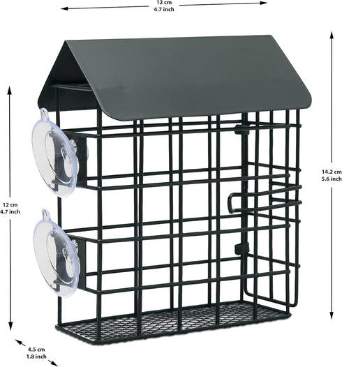 Window Suet Bird Feeder - Single Suet Cake Holder with Roof - Outside Decor - Attract Wild Birds, Woodpeckers - Complete with Hanging Chain...