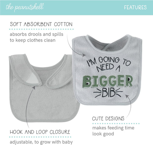 The Peanutshell Terry Bib Set for Baby Boys | 10 pack for Feeding, Teething, & Drooling | Dinosaur...