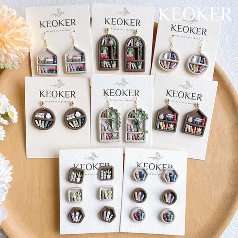 Keoker Back to School Clay Cutters, Polymer Clay Earrings Cutters for Jewelry Making, Bookshelf Polymer Clay Cutters, Teacher Clay Cutters for Ear...