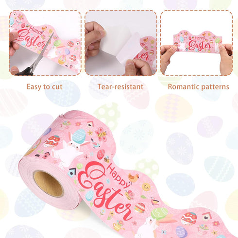 Easter Bulletin Board Borders, 65.6ft Easter Bulletin Board Stickers Bunny Easter Egg Bulletin Board Decorations Spring Bulletin Border for Classr...